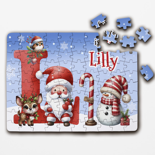 FREE WITH ORDERS OVER £30! - Christmas Gift Kids Santa Alphabet Letter L Personalised Wood Jigsaw Puzzle