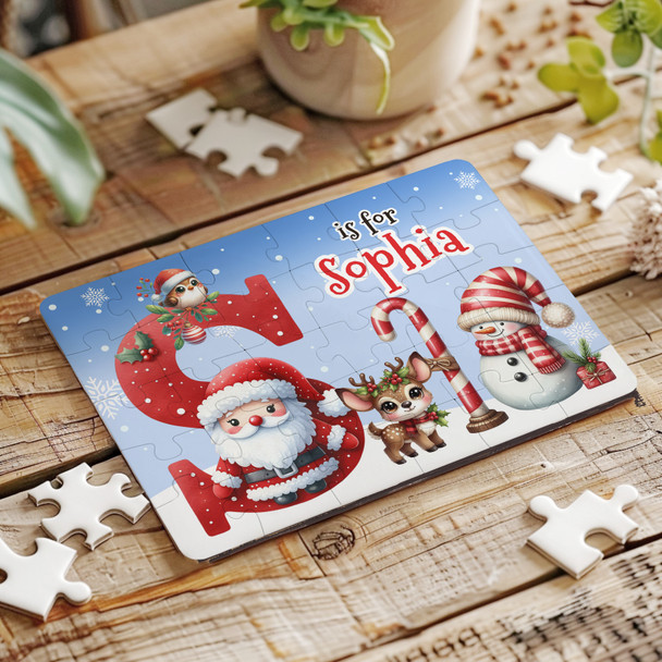 FREE WITH ORDERS OVER £30! - Christmas Gift Kids Santa Alphabet Letter S Personalised Wood Jigsaw Puzzle