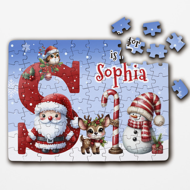 FREE WITH ORDERS OVER £30! - Christmas Gift Kids Santa Alphabet Letter S Personalised Wood Jigsaw Puzzle