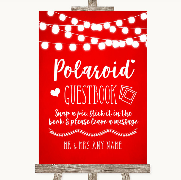 Red Watercolour Lights Polaroid Guestbook Personalised Wedding Sign