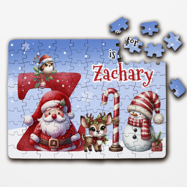 FREE WITH ORDERS OVER £30! - Christmas Gift Kids Santa Alphabet Letter Z Personalised Wood Jigsaw Puzzle