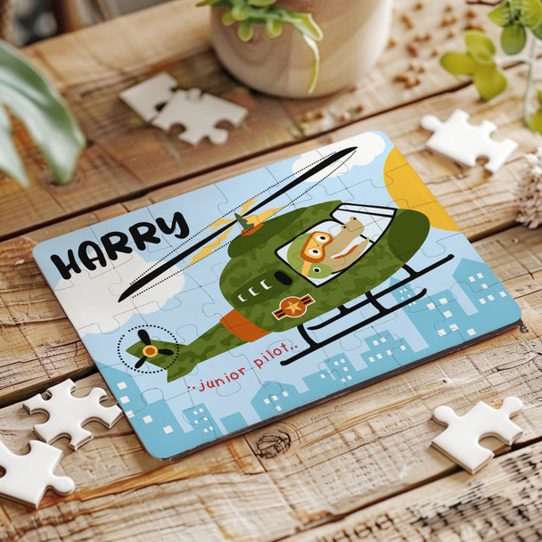 FREE WITH ORDERS OVER £30! - Crocodile Pilot Helicopter Children's Kids Gift Personalised Wood Jigsaw Puzzle