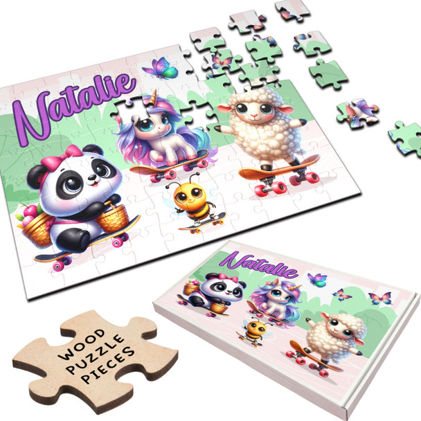 FREE WITH ORDERS OVER £30! - Cute Animals Skateboarding Girls Kids Children's Gift Custom Wood Jigsaw Puzzle FREE WITH ORDERS OVER £30! - Cute Animals Skateboarding Girls Kids Children's Gift Custom Wood Jigsaw Puzzle