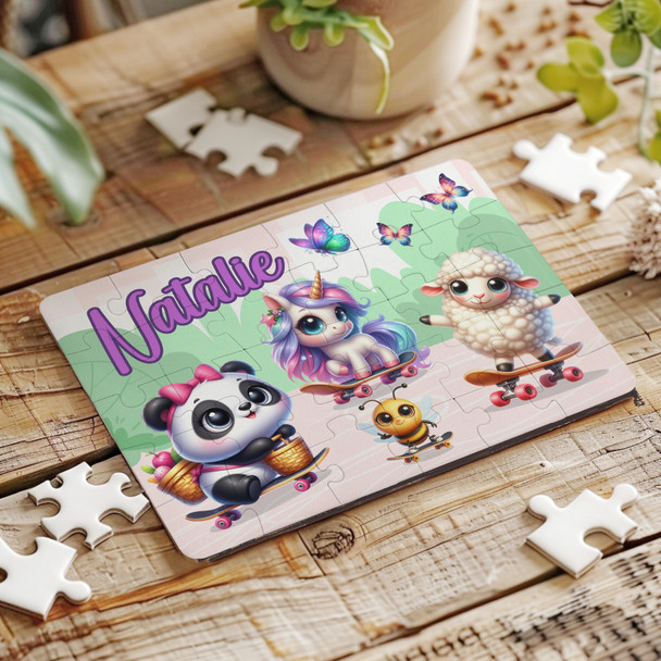 FREE WITH ORDERS OVER £30! - Cute Animals Skateboarding Girls Kids Children's Gift Custom Wood Jigsaw Puzzle FREE WITH ORDERS OVER £30! - Cute Animals Skateboarding Girls Kids Children's Gift Custom Wood Jigsaw Puzzle