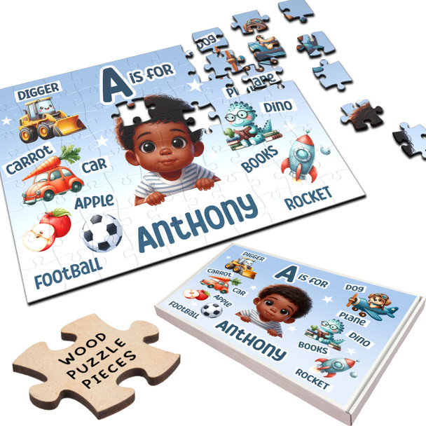 FREE WITH ORDERS OVER £30! - Cute Boy Any Alphabet Initial Gift For Boys Personalised Wooden Jigsaw Puzzle