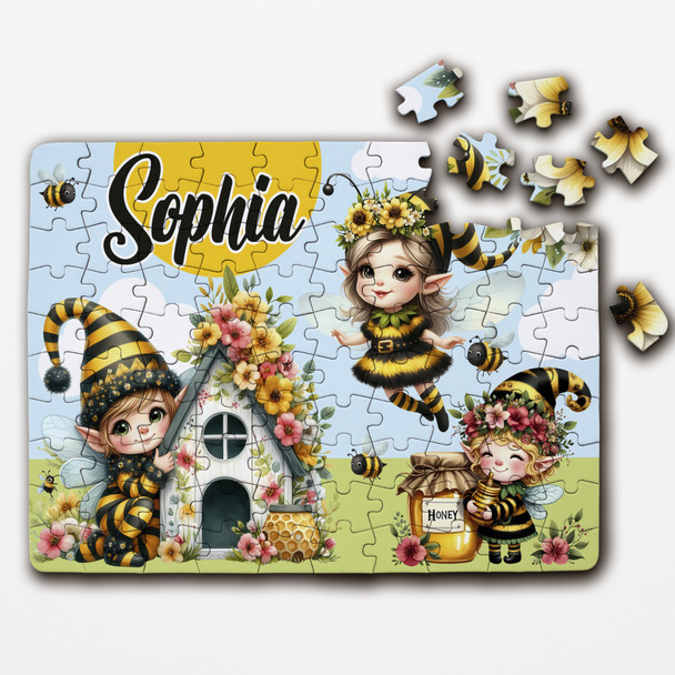 FREE WITH ORDERS OVER £30! - Cute Elf Bee's Kids Children Gift For Girls Personalised Wooden Jigsaw Puzzle FREE WITH ORDERS OVER £30! - Cute Elf Bee's Kids Children Gift For Girls Personalised Wooden Jigsaw Puzzle