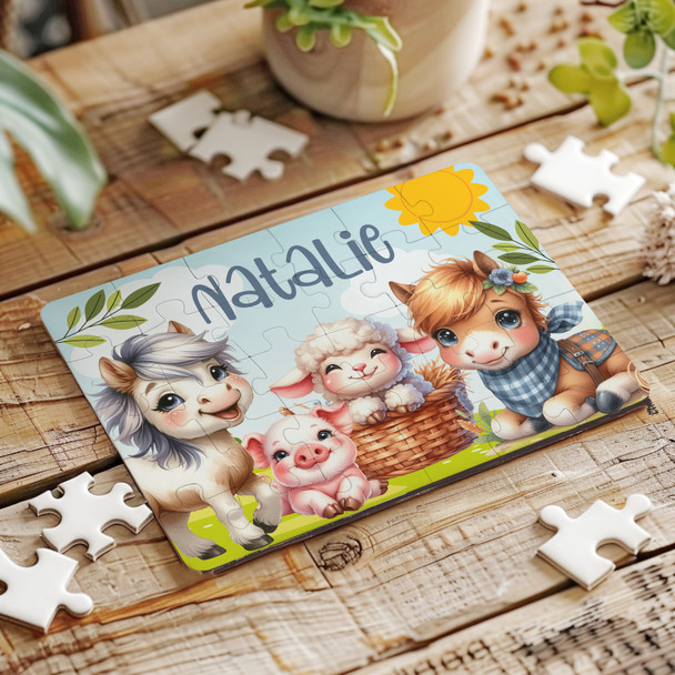 FREE WITH ORDERS OVER £30! - Farm Animals Kids Children's Gift Custom Personalised Wooden Jigsaw Puzzle
