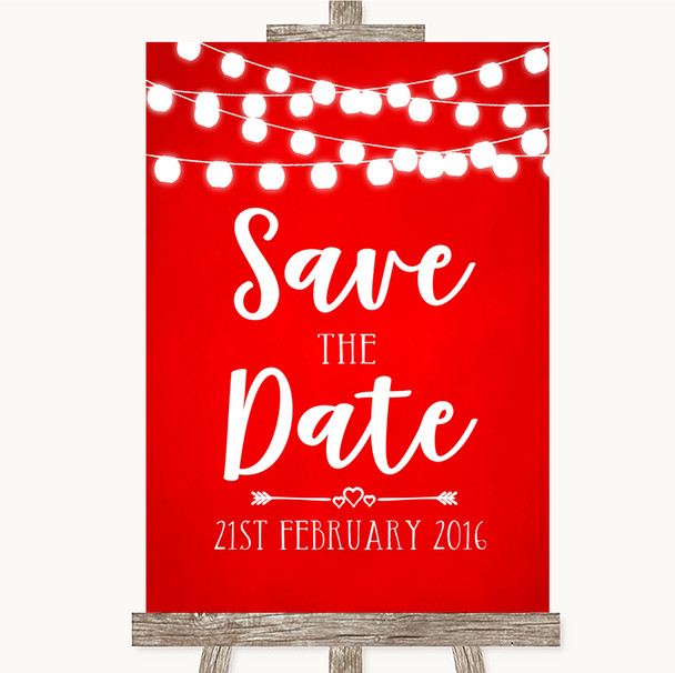 Red Watercolour Lights Save The Date Personalised Wedding Sign