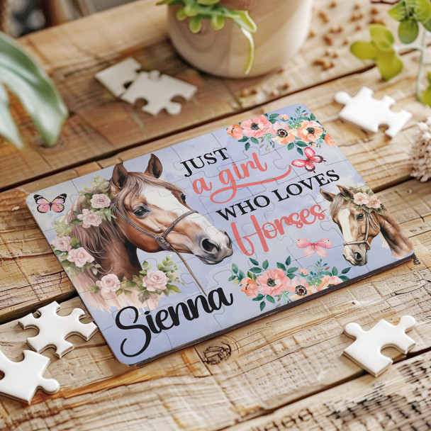 FREE WITH ORDERS OVER £30! - Just A Girl Who Loves Horses Horse Lover Gift Girls Custom Wood Jigsaw Puzzle