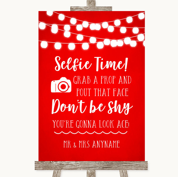 Red Watercolour Lights Selfie Photo Prop Personalised Wedding Sign