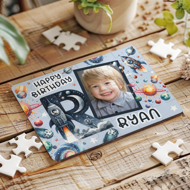 FREE WITH ORDERS OVER £30! - Kids Birthday Gift Boy Space Letter R Photo Personalised Wooden Jigsaw Puzzle FREE WITH ORDERS OVER £30! - Kids Birthday Gift Boy Space Letter R Photo Personalised Wooden Jigsaw Puzzle