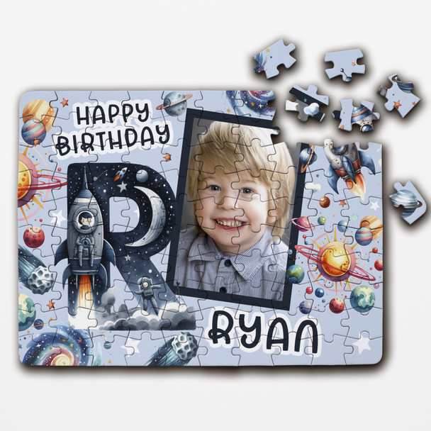 FREE WITH ORDERS OVER £30! - Kids Birthday Gift Boy Space Letter R Photo Personalised Wooden Jigsaw Puzzle FREE WITH ORDERS OVER £30! - Kids Birthday Gift Boy Space Letter R Photo Personalised Wooden Jigsaw Puzzle