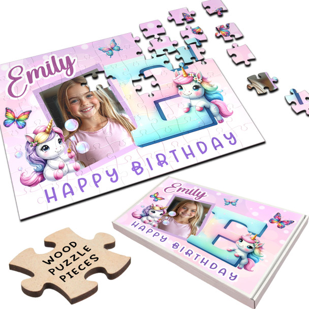 FREE WITH ORDERS OVER £30! - Kids Birthday Gift Girl Unicorn Letter E Photo Personalised Wooden Jigsaw Puzzle FREE WITH ORDERS OVER £30! - Kids Birthday Gift Girl Unicorn Letter E Photo Personalised Wooden Jigsaw Puzzle