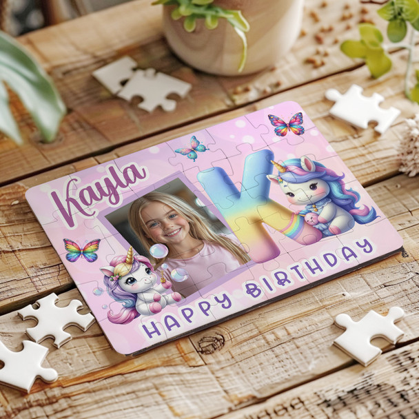 FREE WITH ORDERS OVER £30! - Kids Birthday Gift Girl Unicorn Letter K Photo Personalised Wooden Jigsaw Puzzle FREE WITH ORDERS OVER £30! - Kids Birthday Gift Girl Unicorn Letter K Photo Personalised Wooden Jigsaw Puzzle