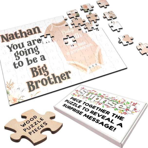 FREE WITH ORDERS OVER £30! - For Big Brother Neutral Pregnancy Announcement Gift Custom Wood Jigsaw Puzzle