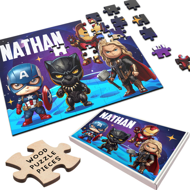 FREE WITH ORDERS OVER £30! - Marvel Superhero Gift For Kids Children Custom Personalised Wooden Jigsaw Puzzle