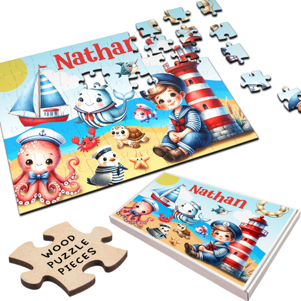 FREE WITH ORDERS OVER £30! - Sealife Cute Sailor Boy Kids Children's Gift Personalised Wooden Jigsaw Puzzle FREE WITH ORDERS OVER £30! - Sealife Cute Sailor Boy Kids Children's Gift Personalised Wooden Jigsaw Puzzle