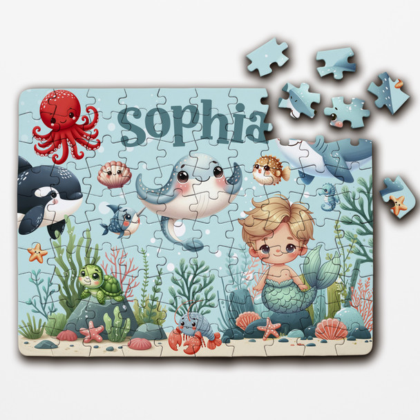 FREE WITH ORDERS OVER £30! - Sealife Shark Whale Kids Children's Gift Personalised Wooden Jigsaw Puzzle FREE WITH ORDERS OVER £30! - Sealife Shark Whale Kids Children's Gift Personalised Wooden Jigsaw Puzzle