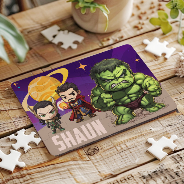 FREE WITH ORDERS OVER £30! - Superhero Cartoon Gift For Kids Children Personalised Wooden Jigsaw Puzzle