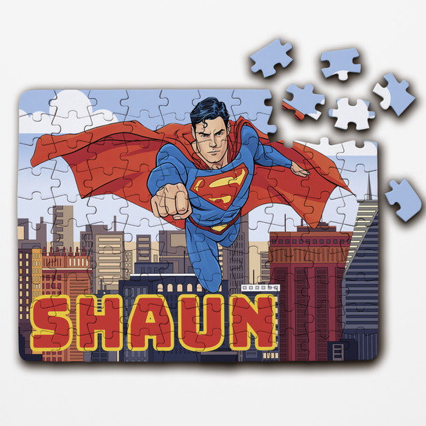 FREE WITH ORDERS OVER £30! - Superman Hero Cartoon Gift For Kids Children Personalised Wooden Jigsaw Puzzle
