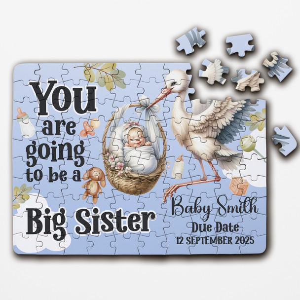 FREE WITH ORDERS OVER £30! - For Big Sister Baby Pregnancy Announcement Gift Stork Custom Wood Jigsaw Puzzle