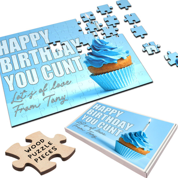 FREE WITH ORDERS OVER £30! - Funny Rude Birthday Gift Blue Cupcake You Cunt Personalised Wooden Jigsaw Puzzle