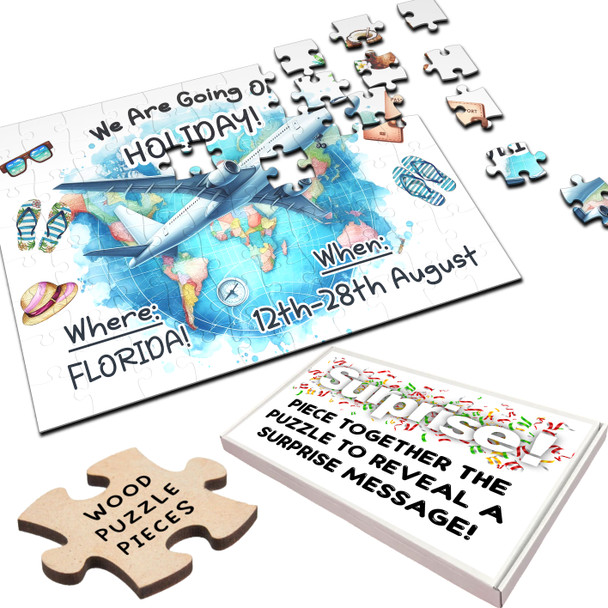 FREE WITH ORDERS OVER £30! - Any Destination Surprise Holiday Gift Trip Personalised Wooden Jigsaw Puzzle