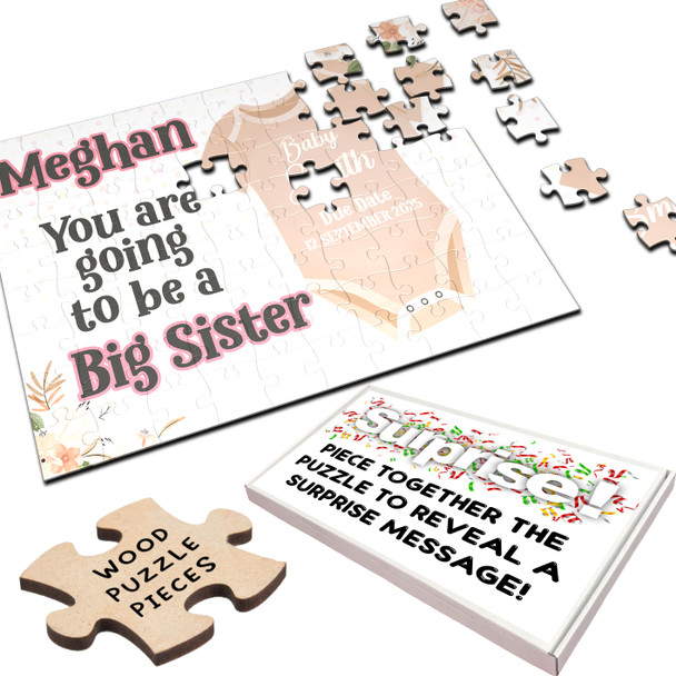 FREE WITH ORDERS OVER £30! - For Big Sister Neutral Pregnancy Announcement Gift Custom Wood Jigsaw Puzzle