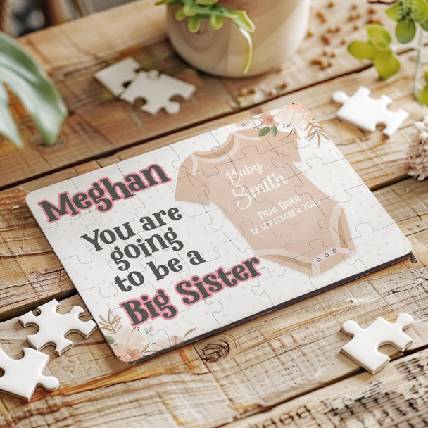 FREE WITH ORDERS OVER £30! - For Big Sister Neutral Pregnancy Announcement Gift Custom Wood Jigsaw Puzzle