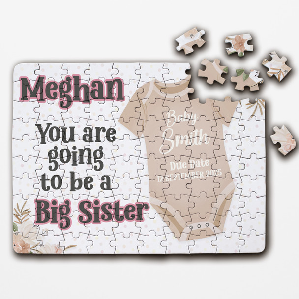 FREE WITH ORDERS OVER £30! - For Big Sister Neutral Pregnancy Announcement Gift Custom Wood Jigsaw Puzzle