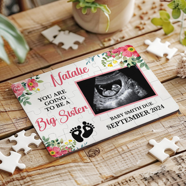FREE WITH ORDERS OVER £30! - For Big Sister Pregnancy Announcement Gift Scan Photo Custom Wood Jigsaw Puzzle