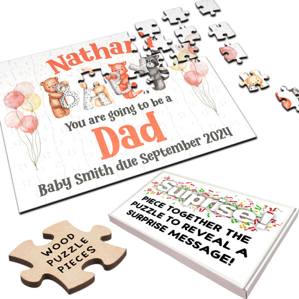 FREE WITH ORDERS OVER £30! - For Dad Pregnancy Announcement Gift Animals Personalised Wooden Jigsaw Puzzle