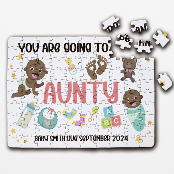 FREE WITH ORDERS OVER £30! - Aunty Pregnancy Announcement Gift Dark Skin Baby Personalised Wood Jigsaw Puzzle FREE WITH ORDERS OVER £30! - Aunty Pregnancy Announcement Gift Dark Skin Baby Personalised Wood Jigsaw Puzzle