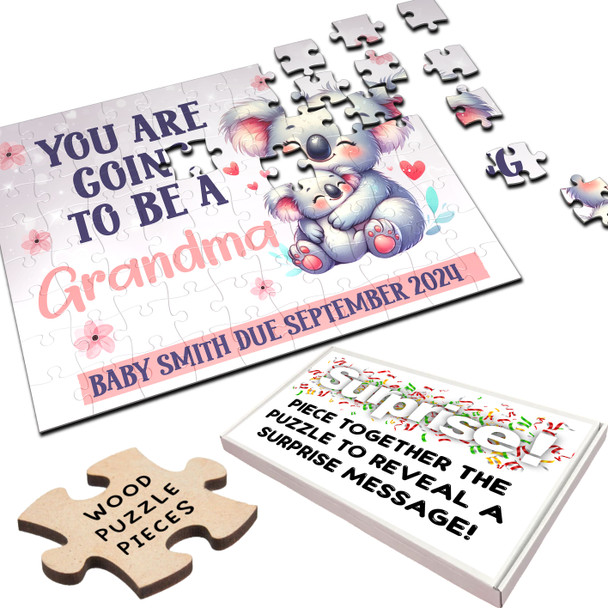 FREE WITH ORDERS OVER £30! - For Grandma Pregnancy Announcement Gift Koalas Personalised Wooden Jigsaw Puzzle