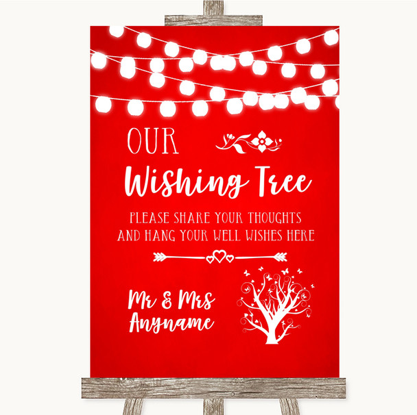 Red Watercolour Lights Wishing Tree Personalised Wedding Sign