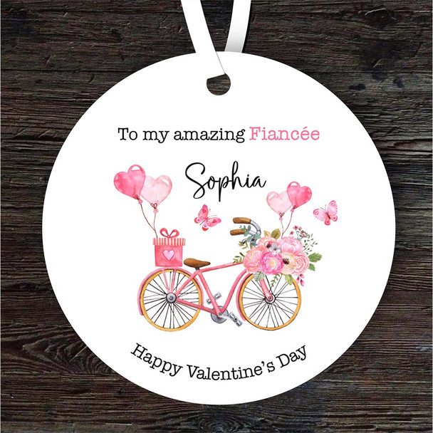 Fiancee Pink Love Bike Valentine's Day Gift Round Personalised Hanging Ornament