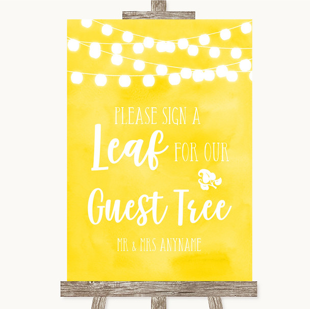 Yellow Watercolour Lights Guest Tree Leaf Personalised Wedding Sign