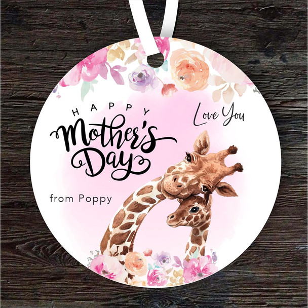 FREE WITH ORDERS OVER £20! - Floral Giraffe Mum With Baby Mother's Day Gift Round Personalised Ornament