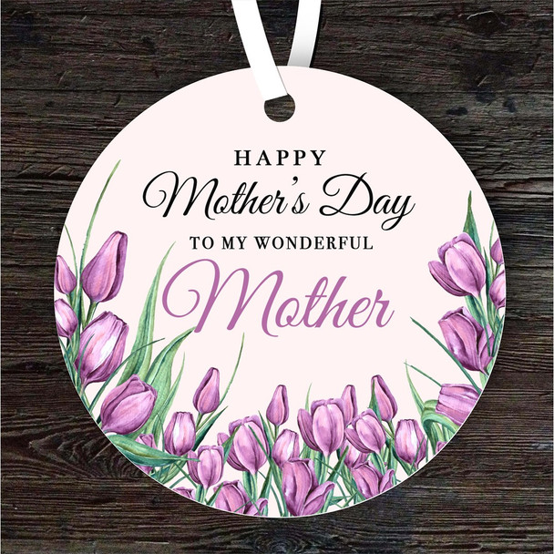FREE WITH ORDERS OVER £20! - Mother Purple Tulips Mother's Day Gift Round Personalised Hanging Ornament