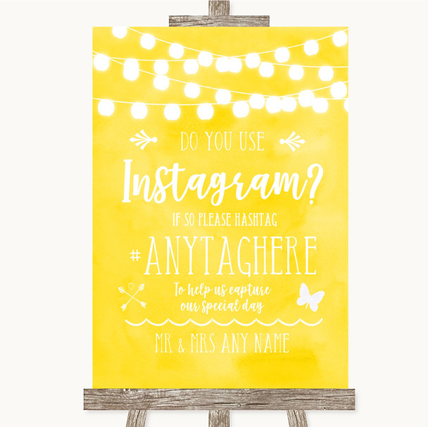 Yellow Watercolour Lights Instagram Photo Sharing Personalised Wedding Sign