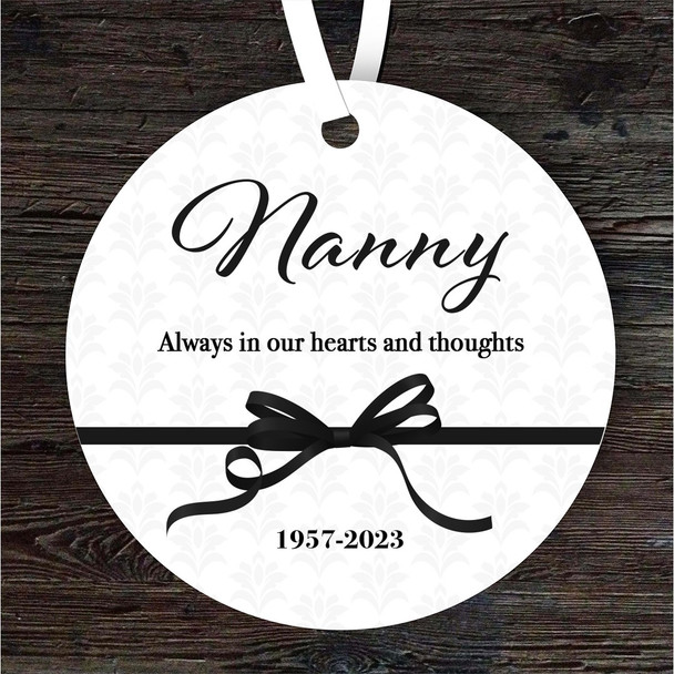FREE WITH ORDERS OVER £20! - Nanny Memorial Black Ribbon Keepsake Gift Round Personalised Hanging Ornament