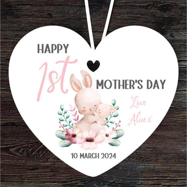 FREE WITH ORDERS OVER £20! - Bunny Mum With Baby First Mother's Day Gift Heart Personalised Hanging Ornament