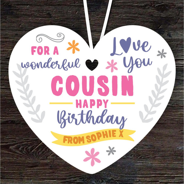 FREE WITH ORDERS OVER £20! - Cousin Happy Birthday Gift Love You Heart Personalised Hanging Ornament
