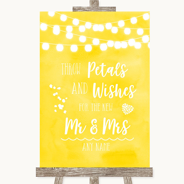 Yellow Watercolour Lights Petals Wishes Confetti Personalised Wedding Sign