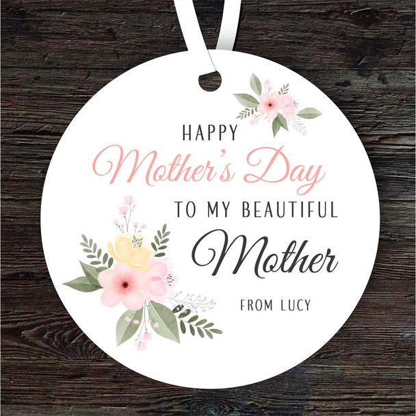 FREE WITH ORDERS OVER £20! - Beautiful Mother Pink Flowers Mother's Day Gift Round Personalised Ornament