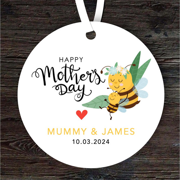 FREE WITH ORDERS OVER £20! - Bee Mum With Baby Mother's Day Gift Round Personalised Hanging Ornament