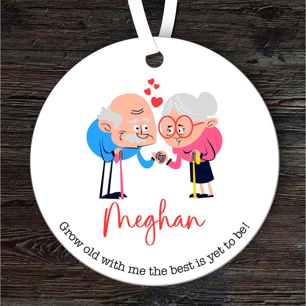 FREE WITH ORDERS OVER £20! - Cute Elderly Couple Romantic Gift Round Personalised Hanging Ornament