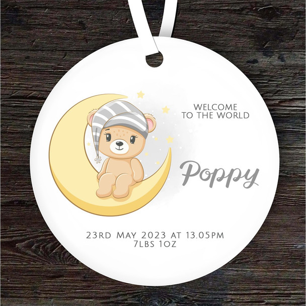FREE WITH ORDERS OVER £20! - New Baby Neutral Bear Moon Stars Personalised Gift Keepsake Hanging Ornament