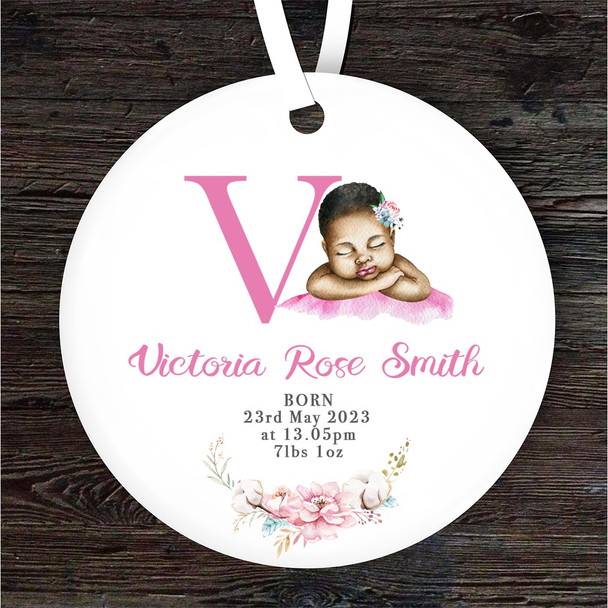 FREE WITH ORDERS OVER £20! - New Baby Girl Dark Skin New Baby Letter V Personalised Gift Hanging Ornament