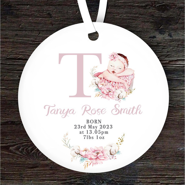 FREE WITH ORDERS OVER £20! - New Baby Girl New Baby Letter T Personalised Gift Keepsake Hanging Ornament
